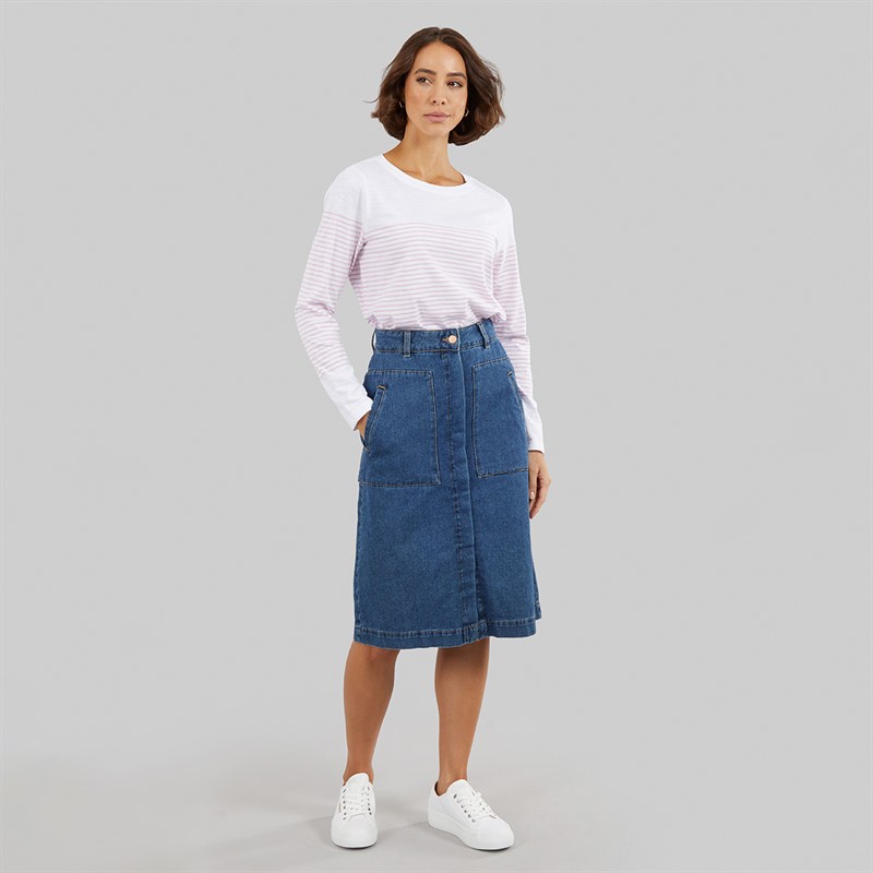 Crew Clothing Womens Cassie Stripe Button T-Shirt White/Fragrant Lilac White / Fragrant Lilac
