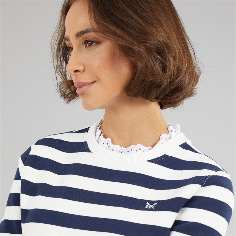 Crew Clothing Womens Pie Crust Neck Striped Sweatshirt White Linen/Navy White Linen / Navy
