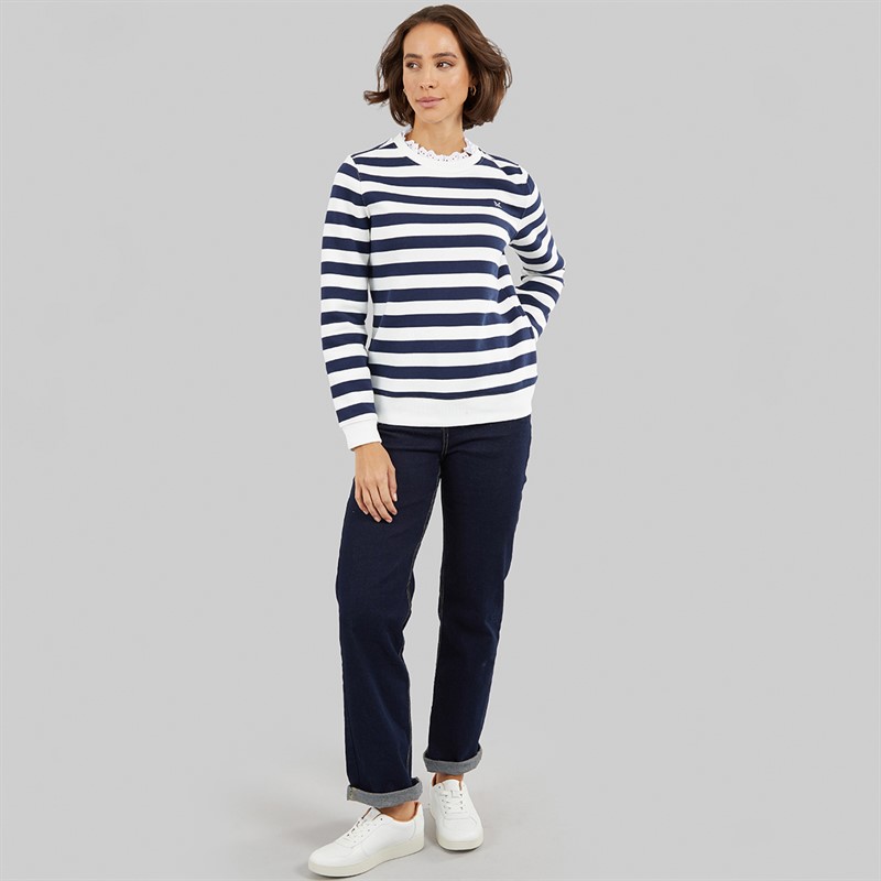 Crew Clothing Womens Pie Crust Neck Striped Sweatshirt White Linen/Navy White Linen / Navy