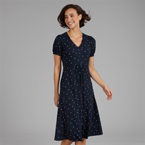 Crew Clothing Womens Melanie Short Sleeve Midi Dress Liza Spot Print Navy