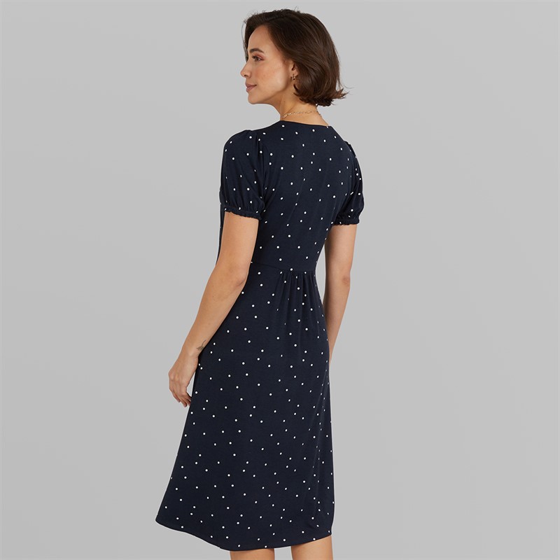 Crew Clothing Womens Melanie Short Sleeve Midi Dress Liza Spot Print Navy