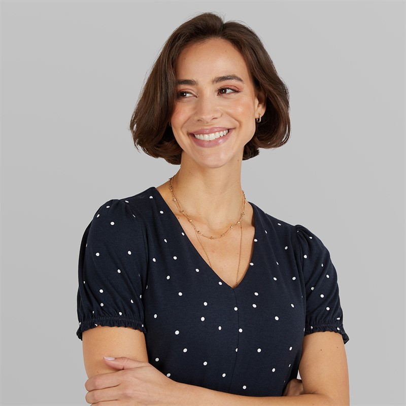 Crew Clothing Womens Melanie Short Sleeve Midi Dress Liza Spot Print Navy