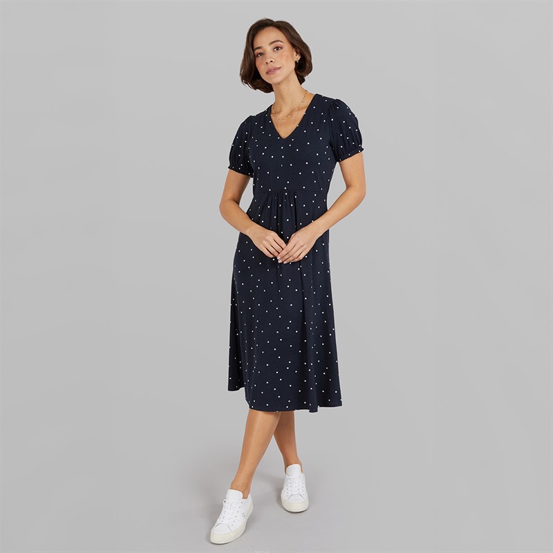 Crew Clothing Womens Melanie Short Sleeve Midi Dress Liza Spot Print Navy