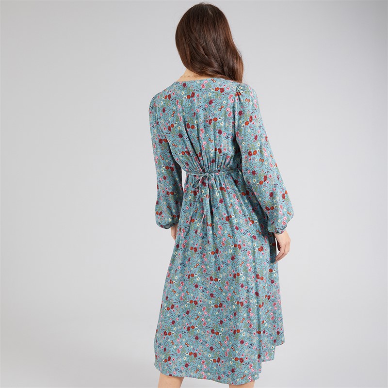 Crew Clothing Womens Long Sleeve Tie Back Tea Dress Lois Print Smoke Blue