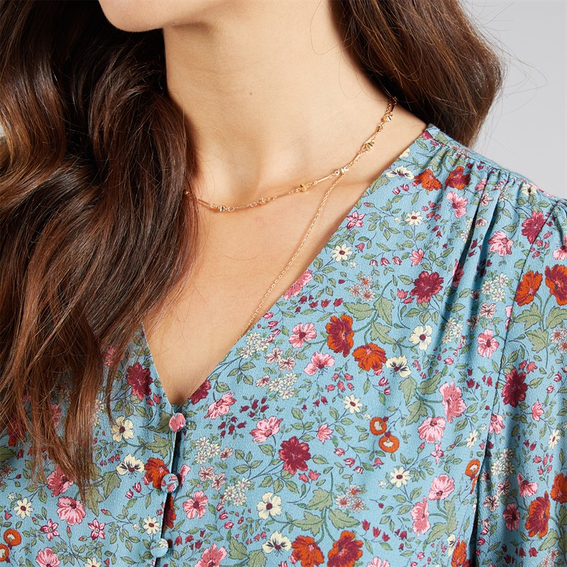 Crew Clothing Womens Long Sleeve Tie Back Tea Dress Lois Print Smoke Blue