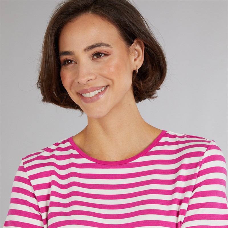 Crew Clothing Womens Modal Blend Striped T-Shirt Rose Violet/White Linen Rose Violet / White Linen
