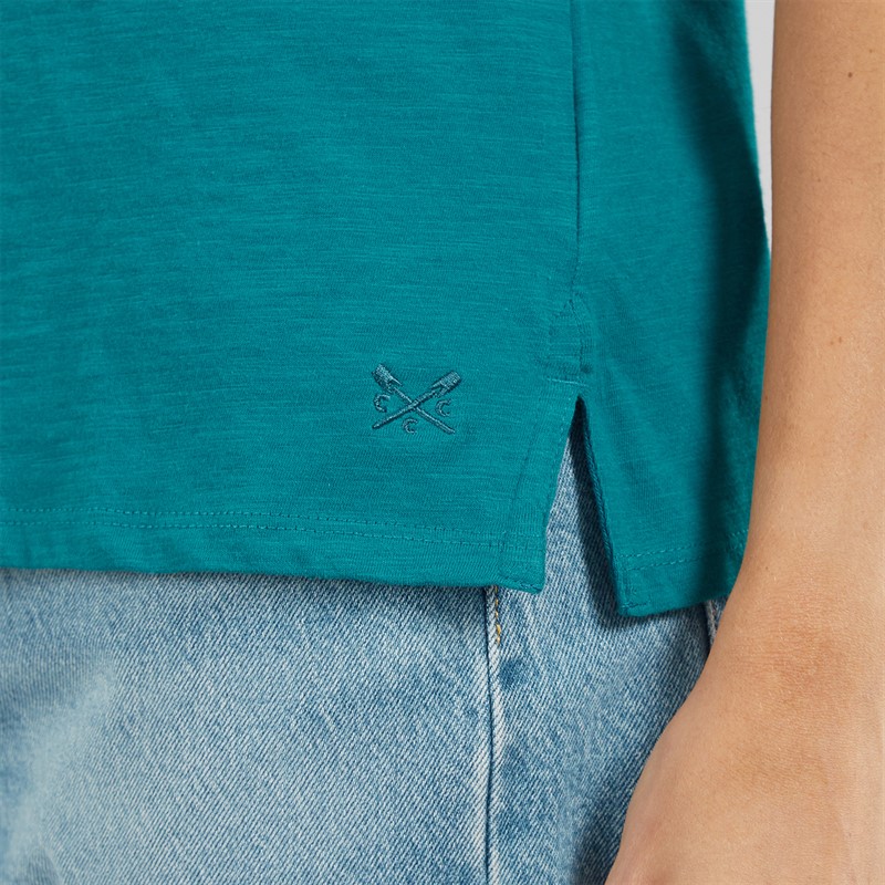 Crew Clothing Womens Short Sleeve Slub T-Shirt Ocean Depths