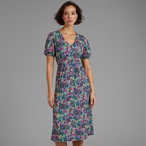 Crew Clothing Womens Kelly Short Sleeve Button Through Dress Cutwork Floral Print Navy