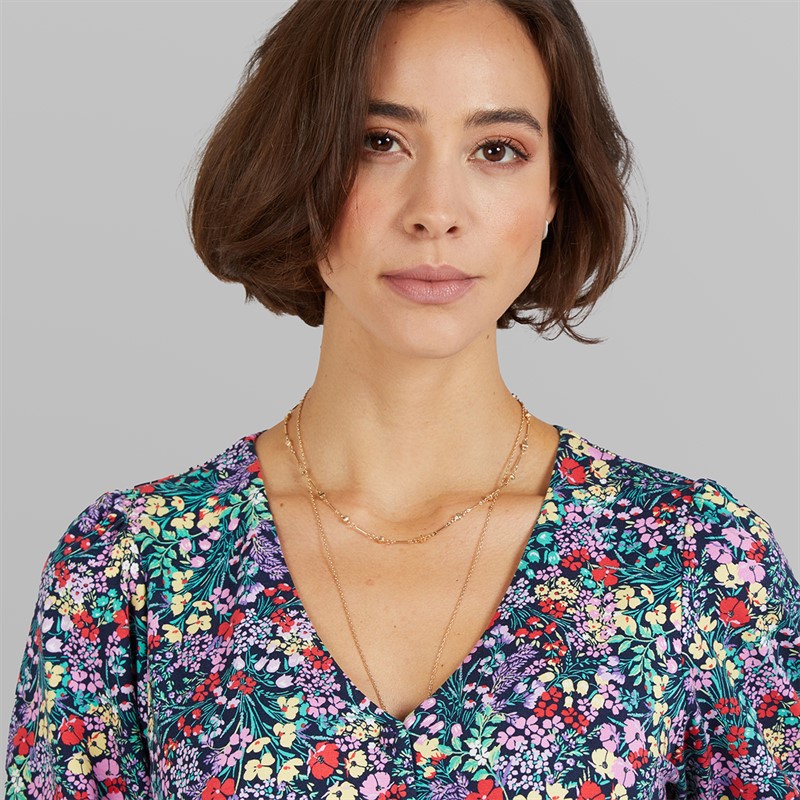 Crew Clothing Womens Kelly Short Sleeve Button Through Dress Cutwork Floral Print Navy