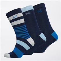 Crew Clothing Mens Three Pack Bamboo Socks Blue/Grey/Stripe