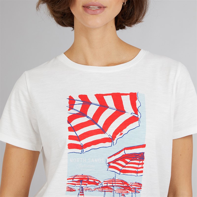 Crew Clothing Womens North Sands Graphic T-Shirt White Linen