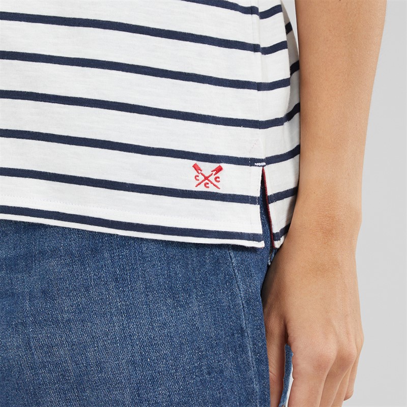 Crew Clothing Womens Notch Neck T-Shirt White Linen/Heritage Navy Stripe White Linen / Heritage Navy Stripe