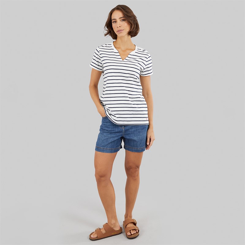 Crew Clothing Womens Notch Neck T-Shirt White Linen/Heritage Navy Stripe White Linen / Heritage Navy Stripe