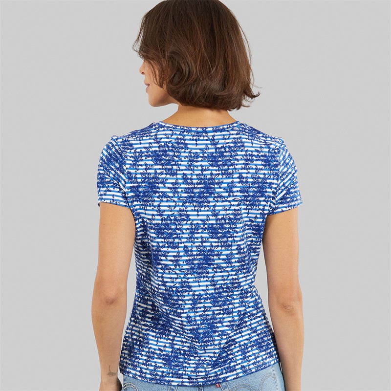Crew Clothing Womens Printed Viscose T-Shirt Bonnie Stripe Blue
