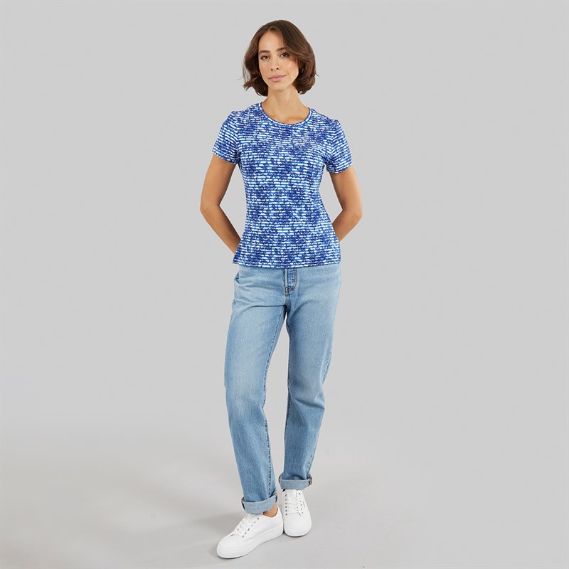 Crew Clothing Womens Printed Viscose T-Shirt Bonnie Stripe Blue