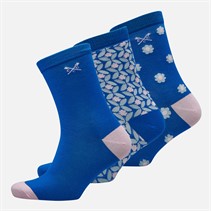 Crew Clothing Womens Three Pack Socks Blues Geo Blues