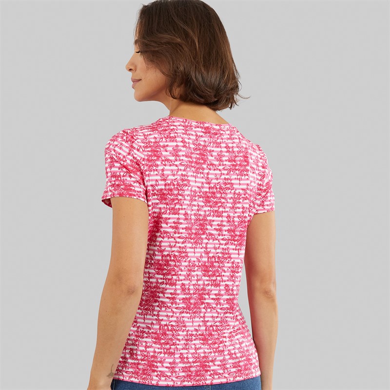 Crew Clothing Womens Printed Viscose T-Shirt Bonnie Stripe Pink