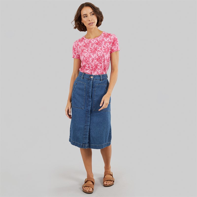 Crew Clothing Womens Printed Viscose T-Shirt Bonnie Stripe Pink