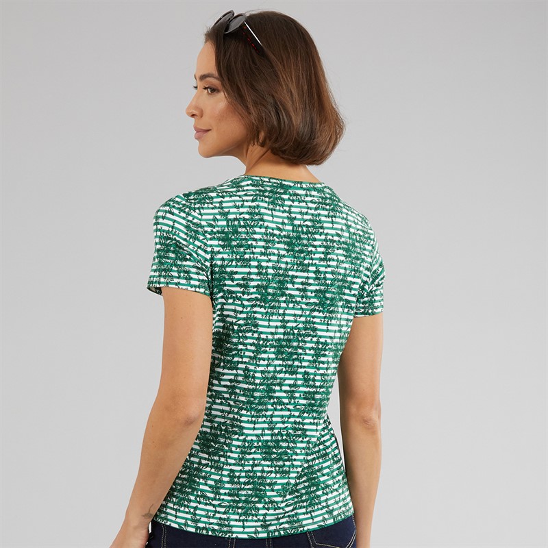 Crew Clothing Womens Printed Viscose T-Shirt Bonnie Stripe Green