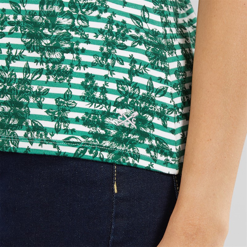 Crew Clothing Womens Printed Viscose T-Shirt Bonnie Stripe Green