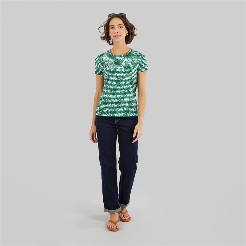 Crew Clothing Womens Printed Viscose T-Shirt Bonnie Stripe Green