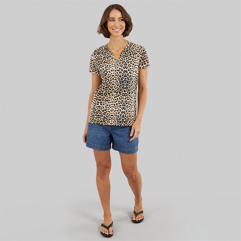 Crew Clothing Womens Notch Neck T-Shirt Leopard