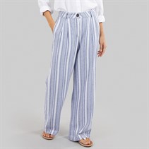 Crew Clothing Womens Wide Leg Linen Trousers Blue Indigo Stripe