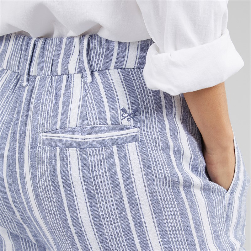 Crew Clothing Womens Wide Leg Linen Trousers Blue Indigo Stripe