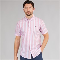 Crew Clothing Mens Short Sleeve Oxford Stripe Shirt Fox Glove/Blue Bell/Wasabi Fox Glove / Blue Bell / Wasabi