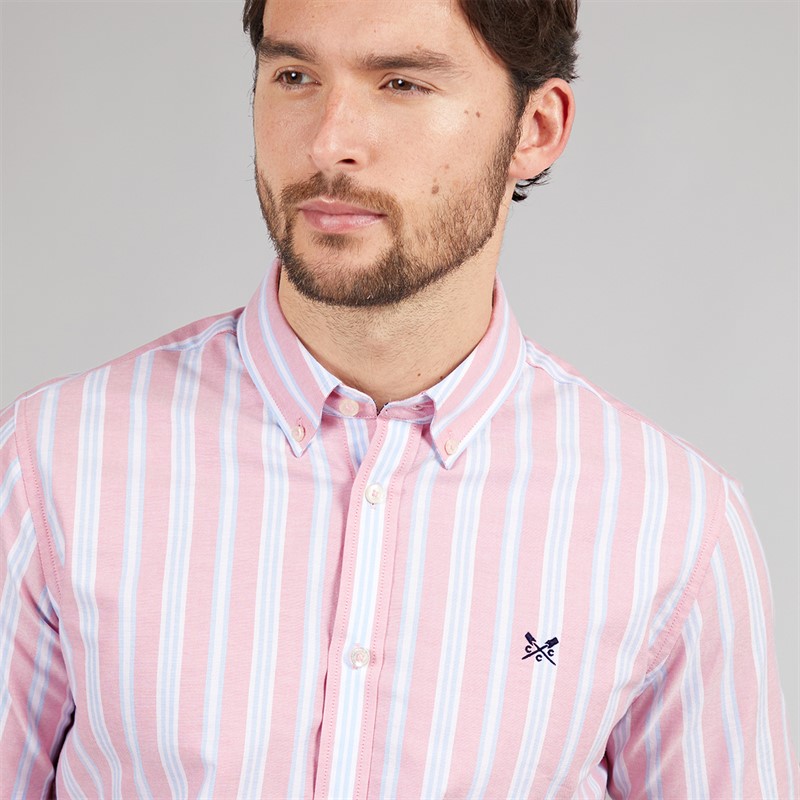 Crew Clothing Mens Short Sleeve Oxford Stripe Shirt Fox Glove/Blue Bell/Wasabi Fox Glove / Blue Bell / Wasabi