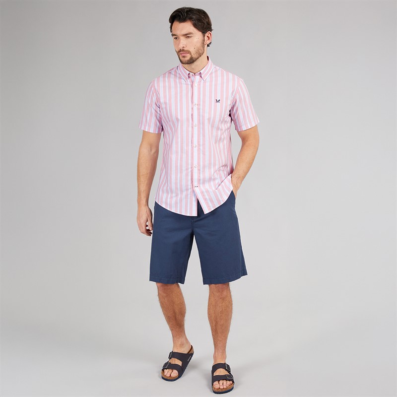 Crew Clothing Mens Short Sleeve Oxford Stripe Shirt Fox Glove/Blue Bell/Wasabi Fox Glove / Blue Bell / Wasabi