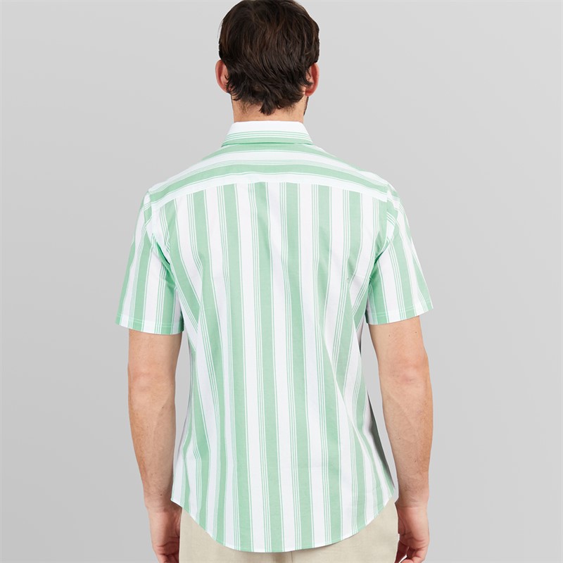 Crew Clothing Mens Short Sleeve Oxford Stripe Shirt Wasabi/White Wasabi / White