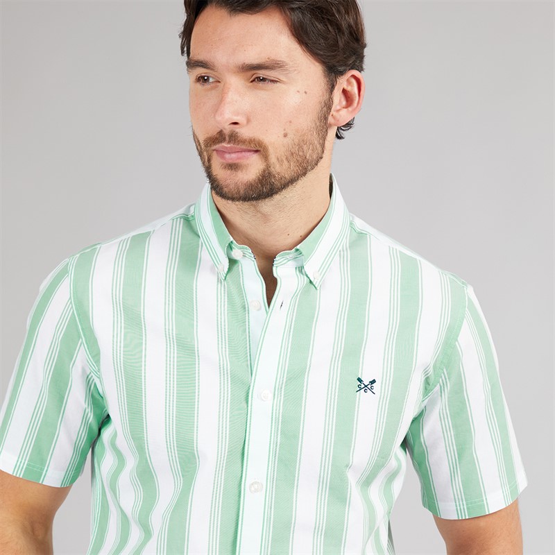 Crew Clothing Mens Short Sleeve Oxford Stripe Shirt Wasabi/White Wasabi / White