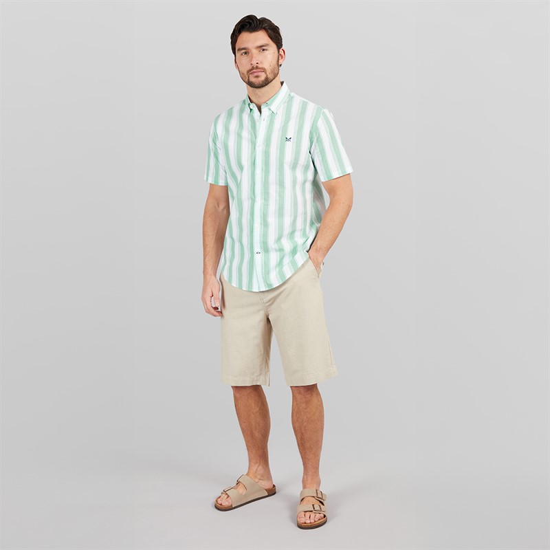 Crew Clothing Mens Short Sleeve Oxford Stripe Shirt Wasabi/White Wasabi / White