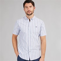 Crew Clothing Mens Short Sleeve Oxford Stripe Shirt Blue Indigo/Blue Bell/Purple Potion Blue Indigo / Blue Bell / Purple Potion