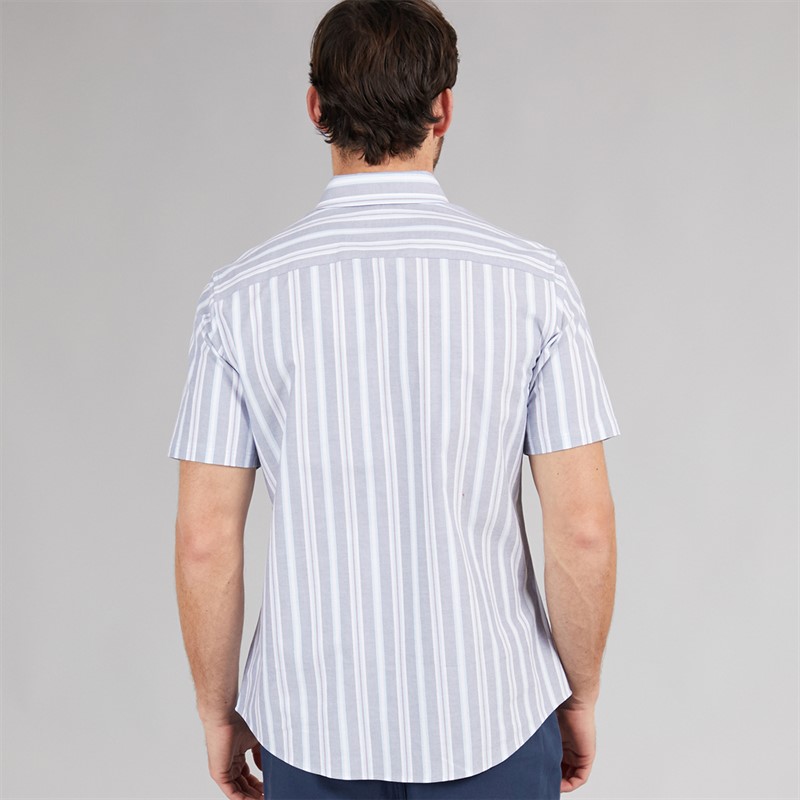 Crew Clothing Mens Short Sleeve Oxford Stripe Shirt Blue Indigo/Blue Bell/Purple Potion Blue Indigo / Blue Bell / Purple Potion