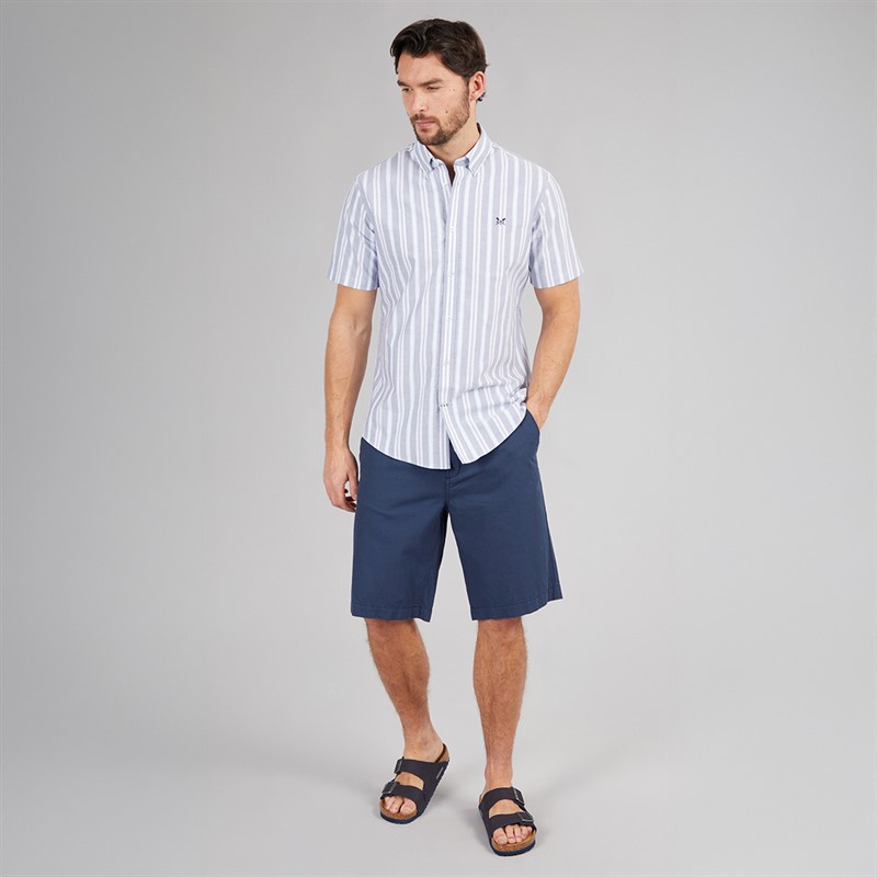 Crew Clothing Mens Short Sleeve Oxford Stripe Shirt Blue Indigo/Blue Bell/Purple Potion Blue Indigo / Blue Bell / Purple Potion