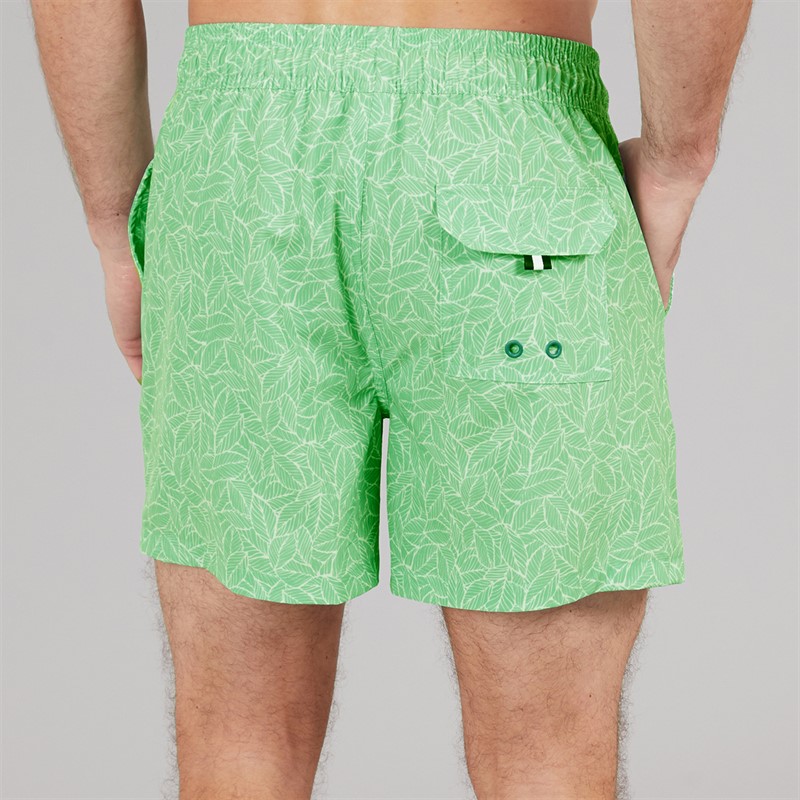 Crew Clothing Mens Leaf Print Swim Shorts Light Grass Green