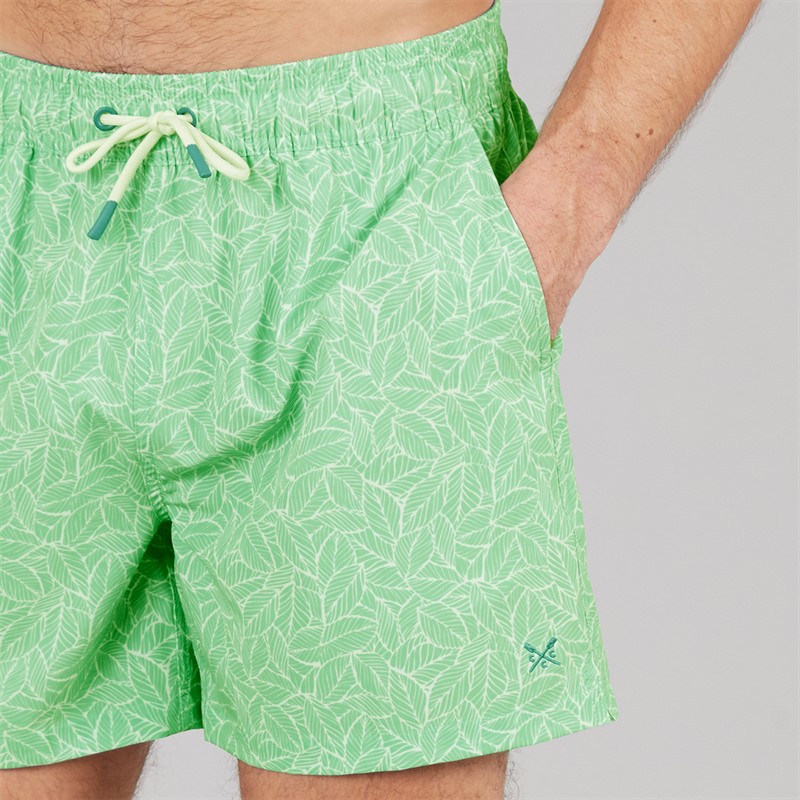 Crew Clothing Mens Leaf Print Swim Shorts Light Grass Green