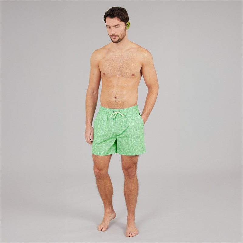 Crew Clothing Mens Leaf Print Swim Shorts Light Grass Green