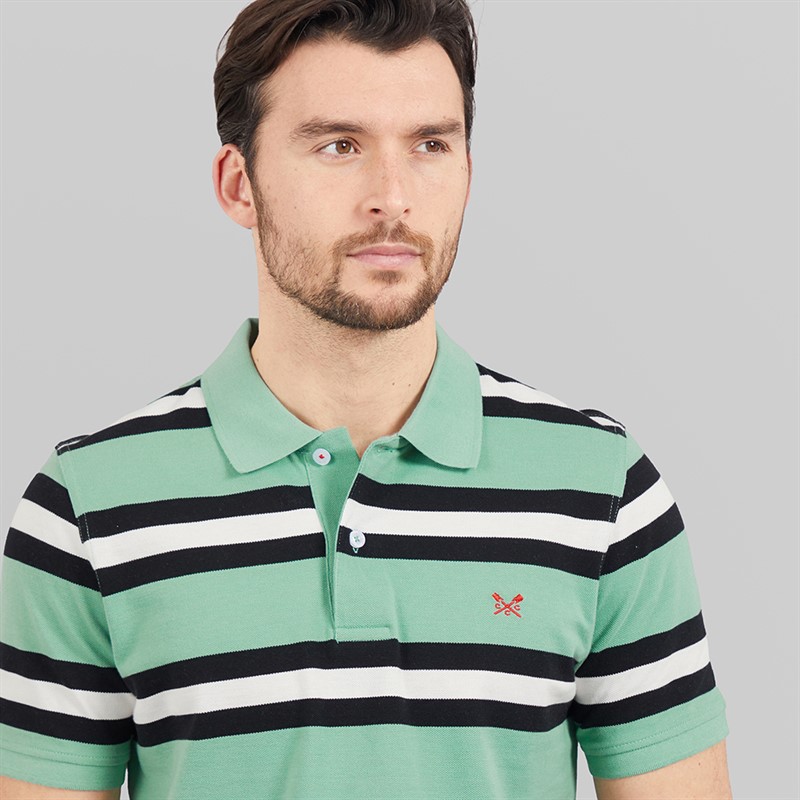 Crew Clothing Mens Stripe Polo Shirt Wasabi/Black/White Linen