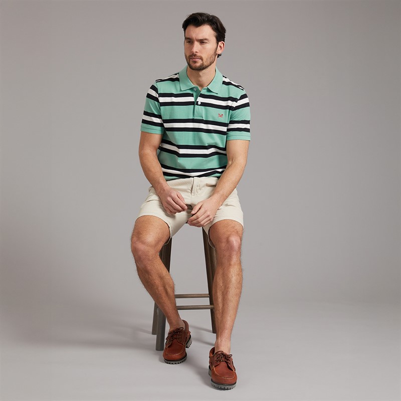 Crew Clothing Mens Stripe Polo Shirt Wasabi/Black/White Linen