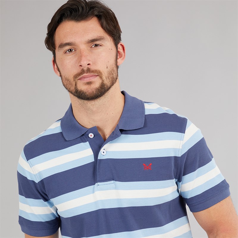 Crew Clothing Mens Stripe Polo Shirt Blue Bell/Blue Indigo/White Linen Blue Bell / Blue Indigo / White Linen