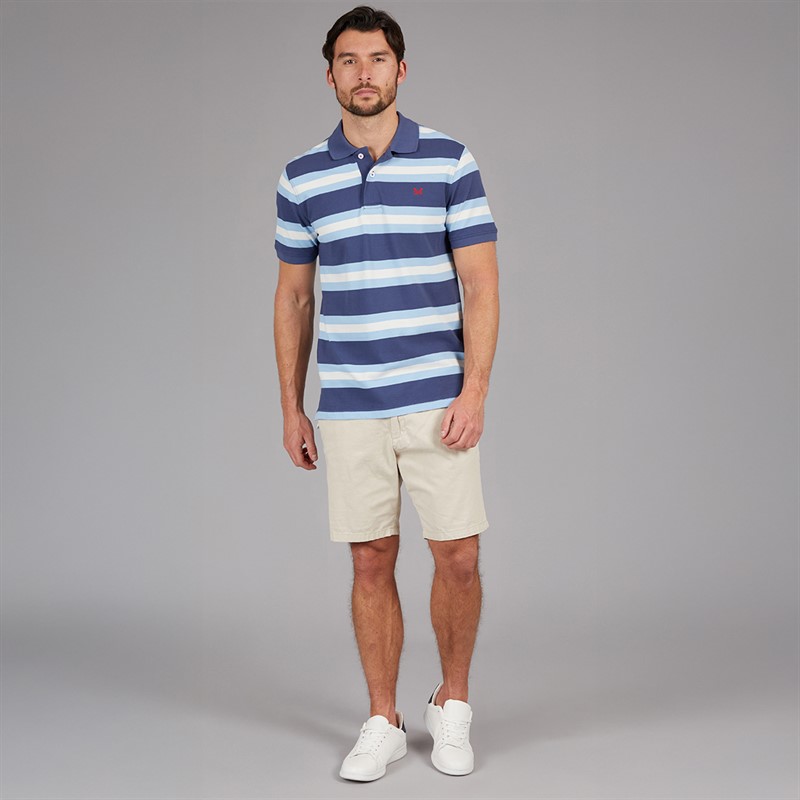 Crew Clothing Mens Stripe Polo Shirt Blue Bell/Blue Indigo/White Linen Blue Bell / Blue Indigo / White Linen