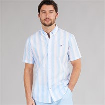 Crew Clothing Mens Short Sleeve Oxford Stripe Shirt Blue Bell/White Blue Bell / White