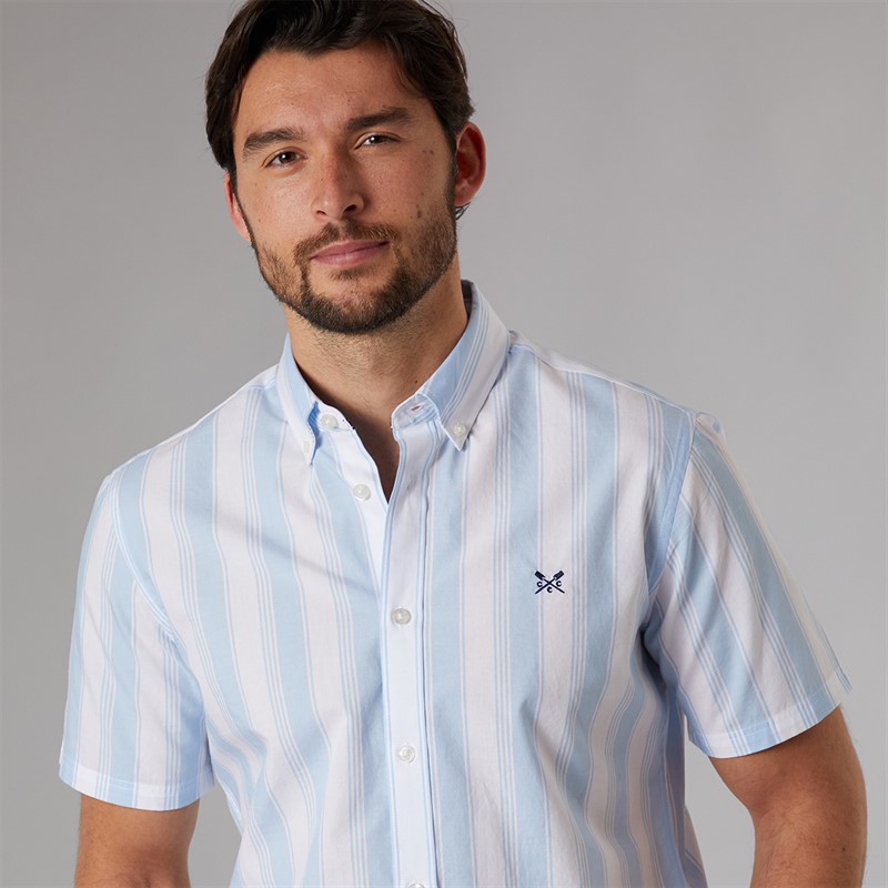 Crew Clothing Mens Short Sleeve Oxford Stripe Shirt Blue Bell/White Blue Bell / White