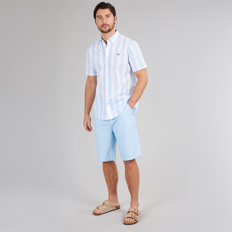 Crew Clothing Mens Short Sleeve Oxford Stripe Shirt Blue Bell/White Blue Bell / White