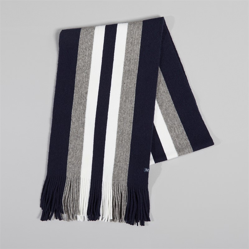 Crew Clothing Mens House Stripe Scarf Navy Grey