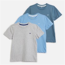 Crew Clothing Boys Three Pack T-Shirts Grey Marl/Littleboy Blue/Provinical Blue