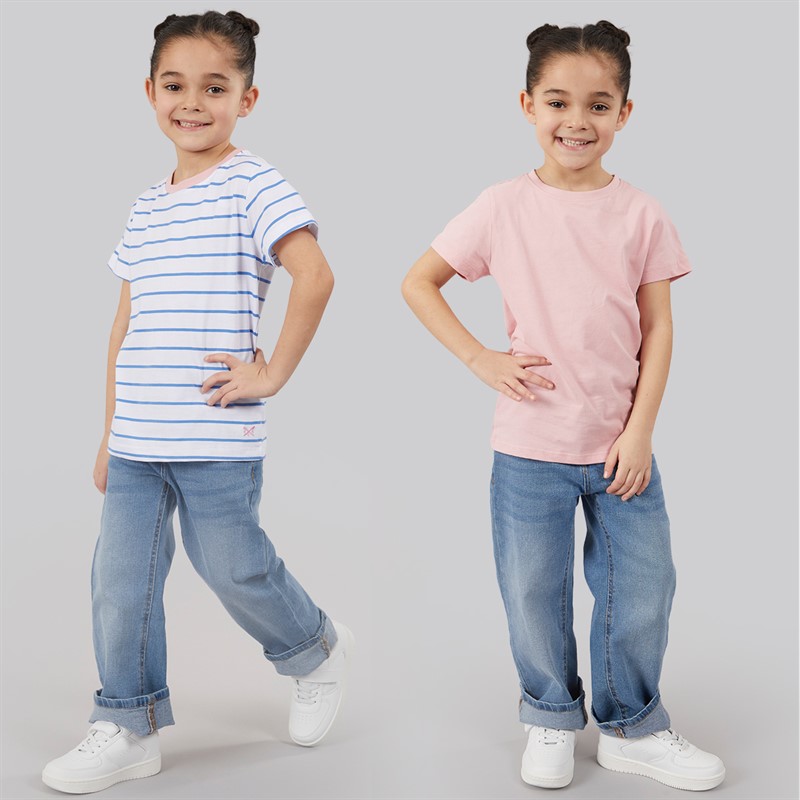 Crew Clothing Girls Two Pack T-Shirts Bright White/Ultra Marine/Coral Blush Bright White + Ultra Marine / Coral Blush